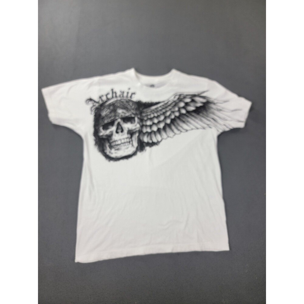 Archaic Shirt Mens Medium White‎ Skull Wings Graphic Made USA Short Sleeve Tee